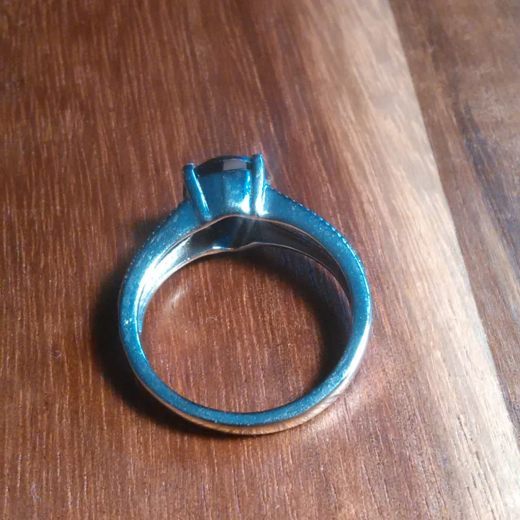 Thai Black Spinel Stainless Steel Solitaire Ring (Size 7) - Image 6