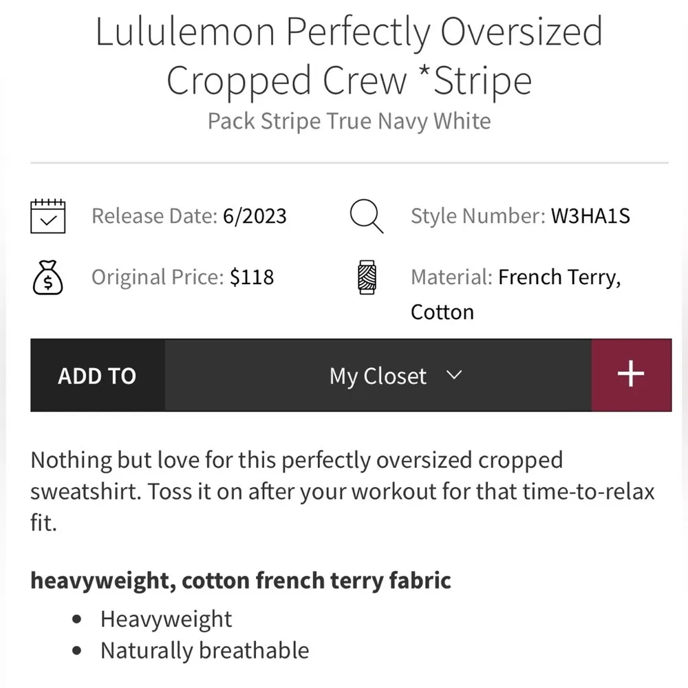 🦄⚓️Lululemon Perfectly Oversized Crop Crew *Stripe⚓️ ~6 - Image 6