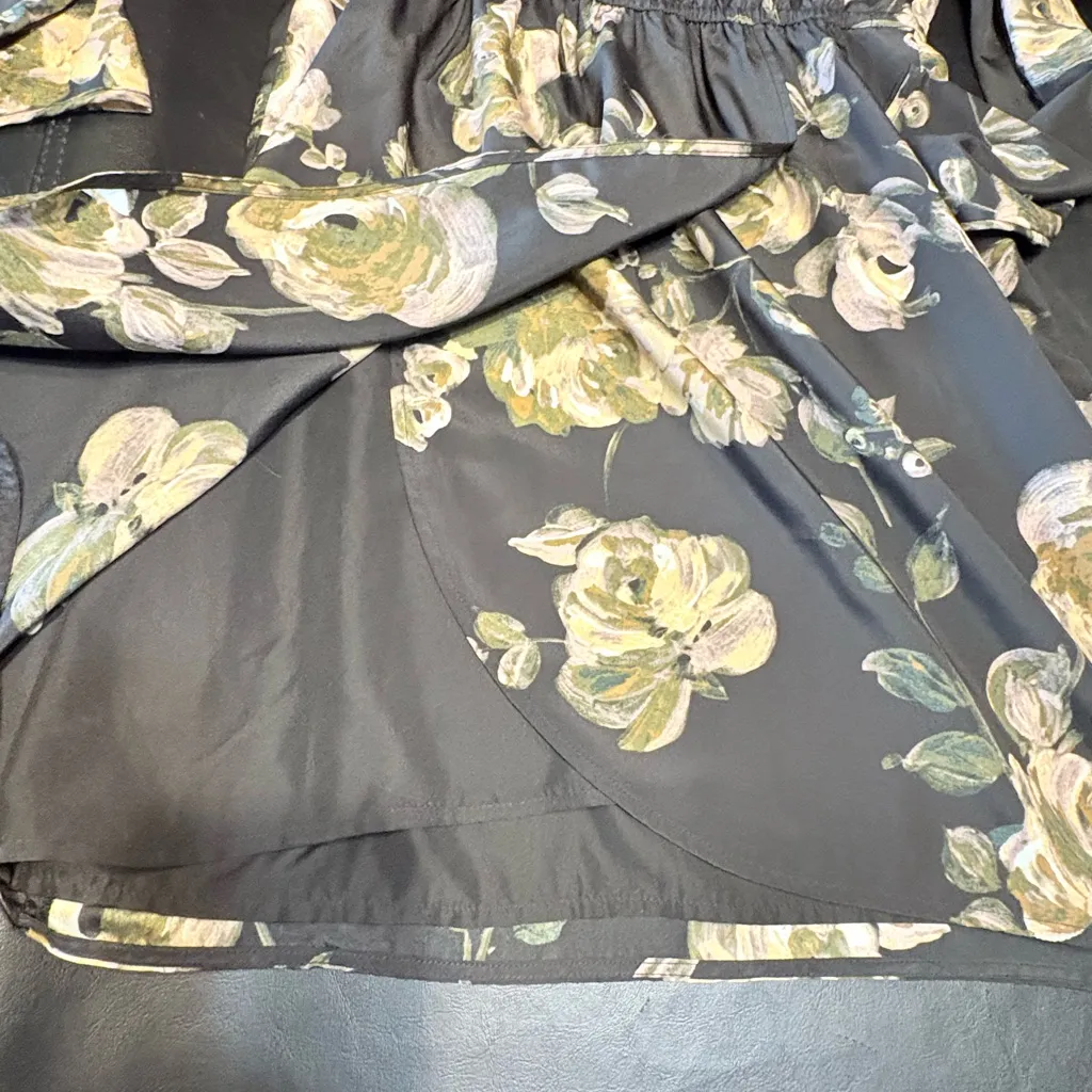 J. Crew Black Floral Long Sleeve Dress w/elastic waist & cross over bottom sz 6 - Image 14