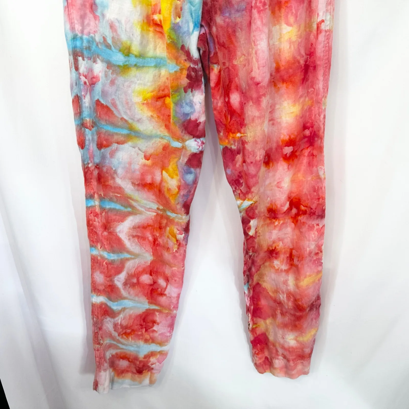 Nicole Miller NY Medium Linen Pants Handmade Tie Dye Elastic Waist‎ Palazzo 1072 - Image 10