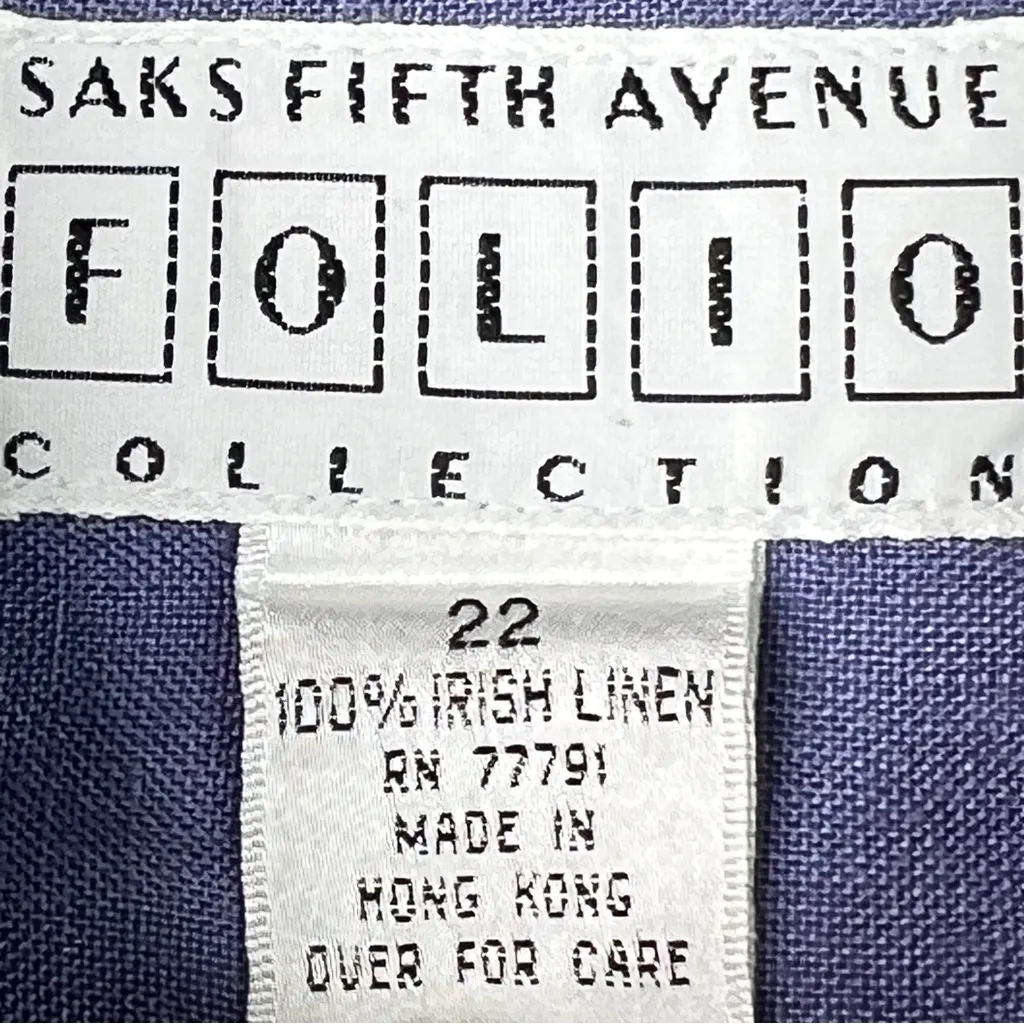 Saks Fifth Avenue Folio Collection Size 22 100% Linen Blue Button Long Sleeve - Image 9