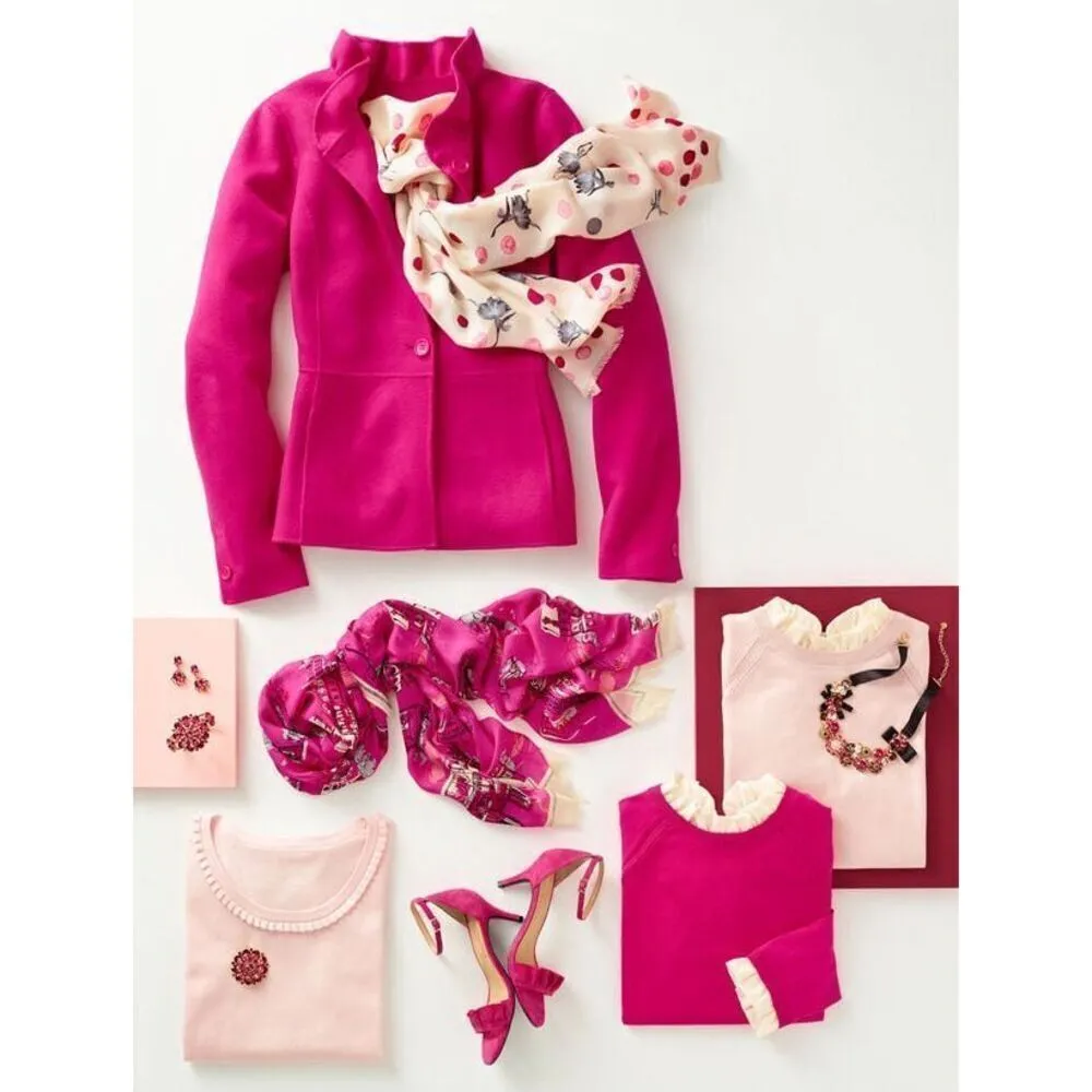 ✨TALBOTS RUFFLE-NECK DOUBLE-FACE SZ 6 HOT PINK JACKET✨ - Image 2