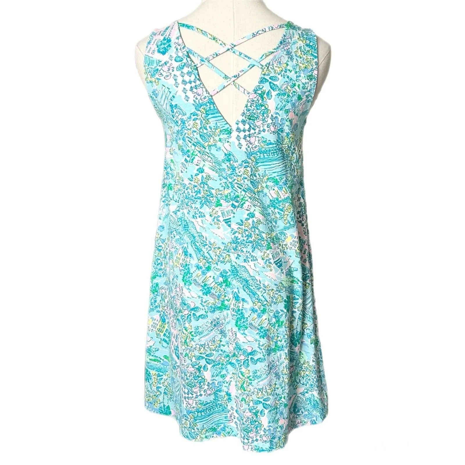 Lilly Pulitzer Kristen Swing Dress in Surf Blue Turquoise Pink Floral Print XS - Image 4
