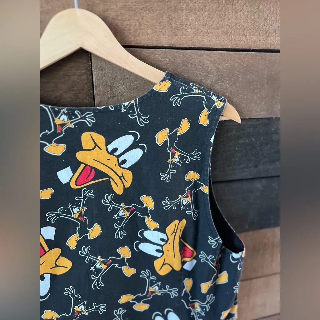 Vintage Daffy Duck Looney Tunes Button Vest Cartoon Print Black Red Graphic - Image 5