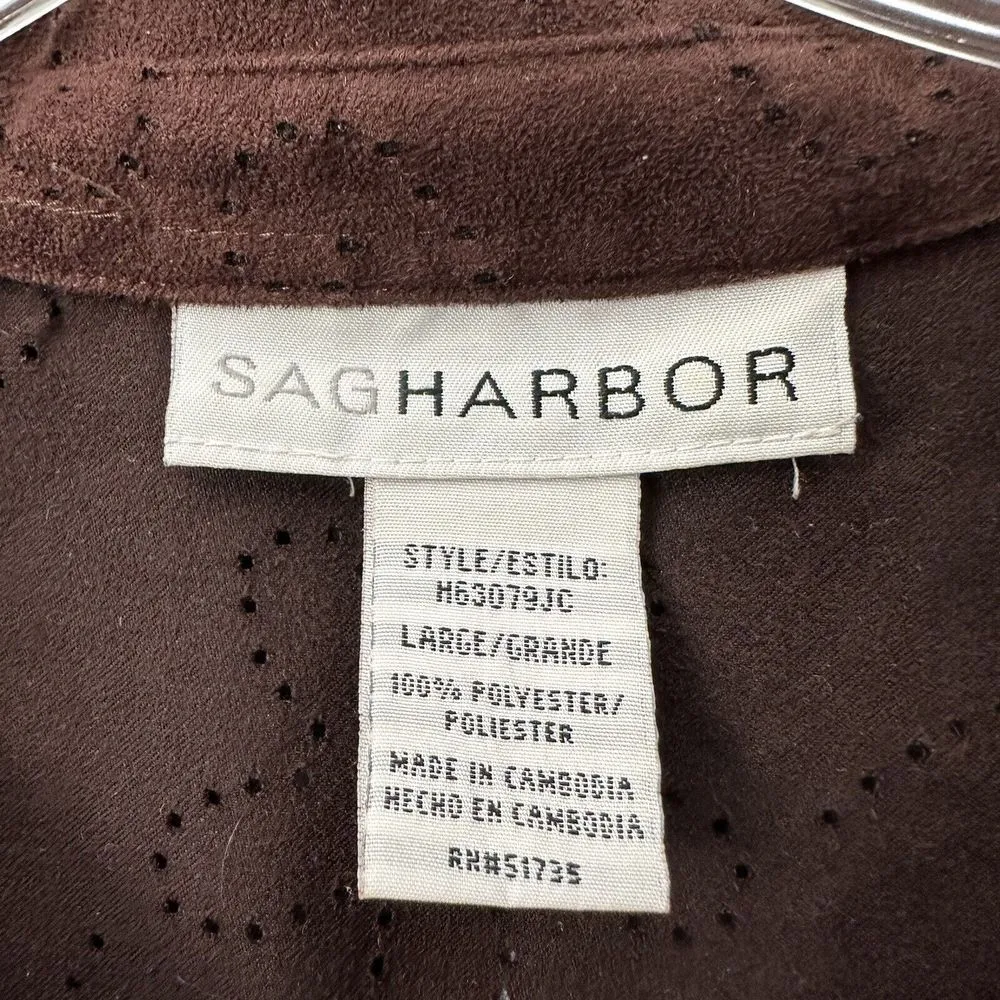 Vintage Sag Harbor Faux Suede Button Up Shirt Eyelet Grunge Western Retro Size L - Image 6