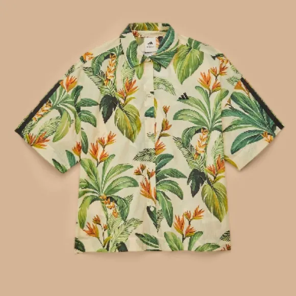 NWT Farm Rio X adidas tropical breeze cream Green shirt Small Lightweight - Image 6