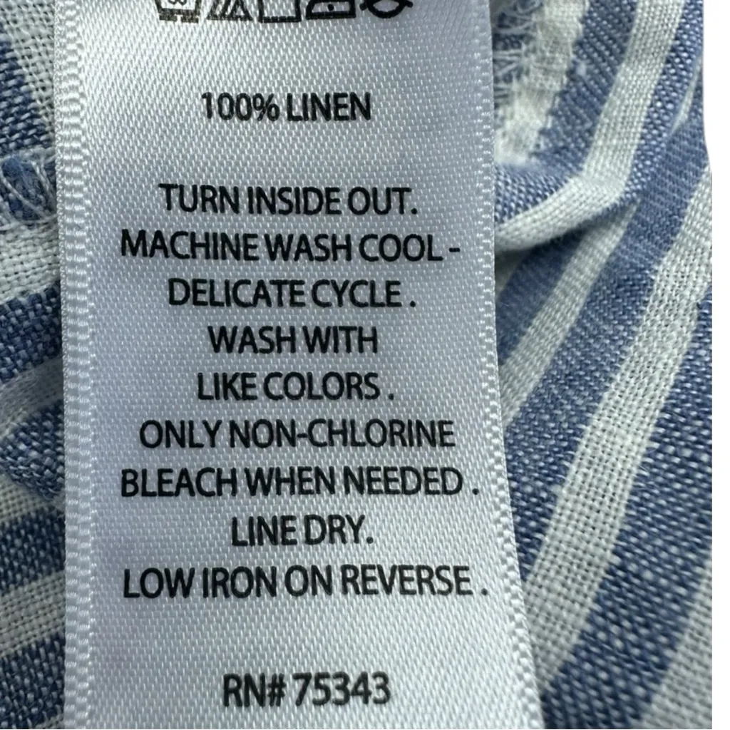 TAHARI 100% Linen Blue Striped Button-down Size L - Image 7