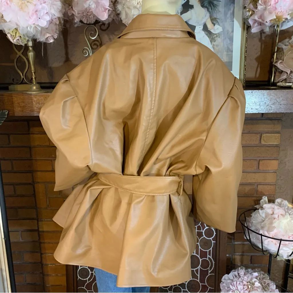 ASHLEY STEWART BROWN FAUX LEATHER BELT CLOSURE LIGHTWEIGHT JACKET NWT (30) - Image 6