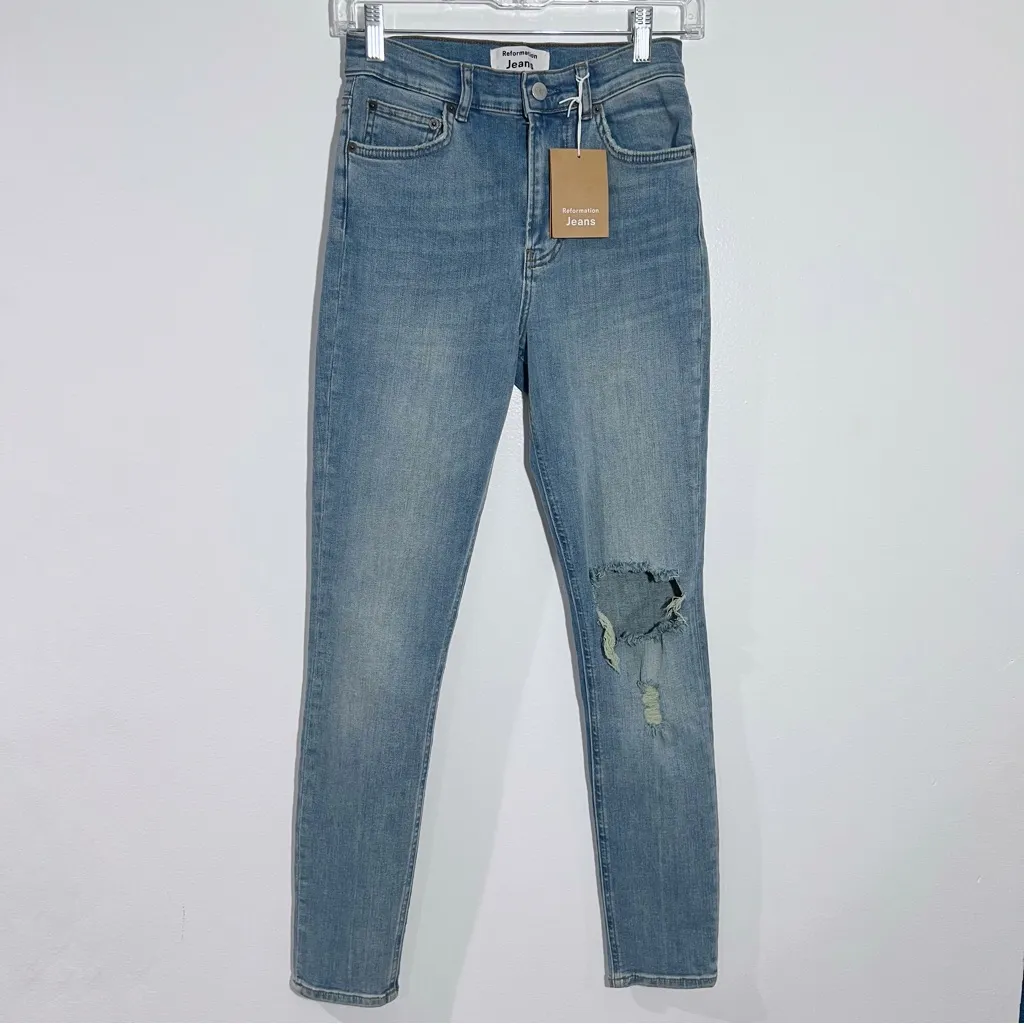 Reformation Harper High Rise Skinny Jeans‎ In Cyprus Destroyed Size 24 - Image 2