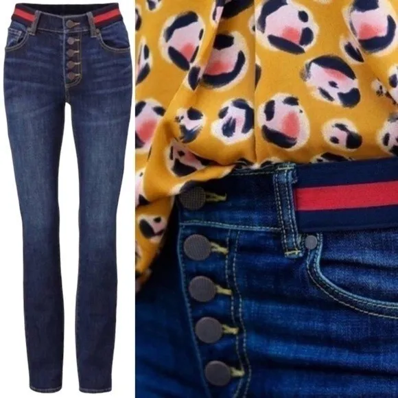 Cabi Jeans Simone Highrise Skinny Button Fly Red Stripe Waistband Women’s Size 4 - Image 2