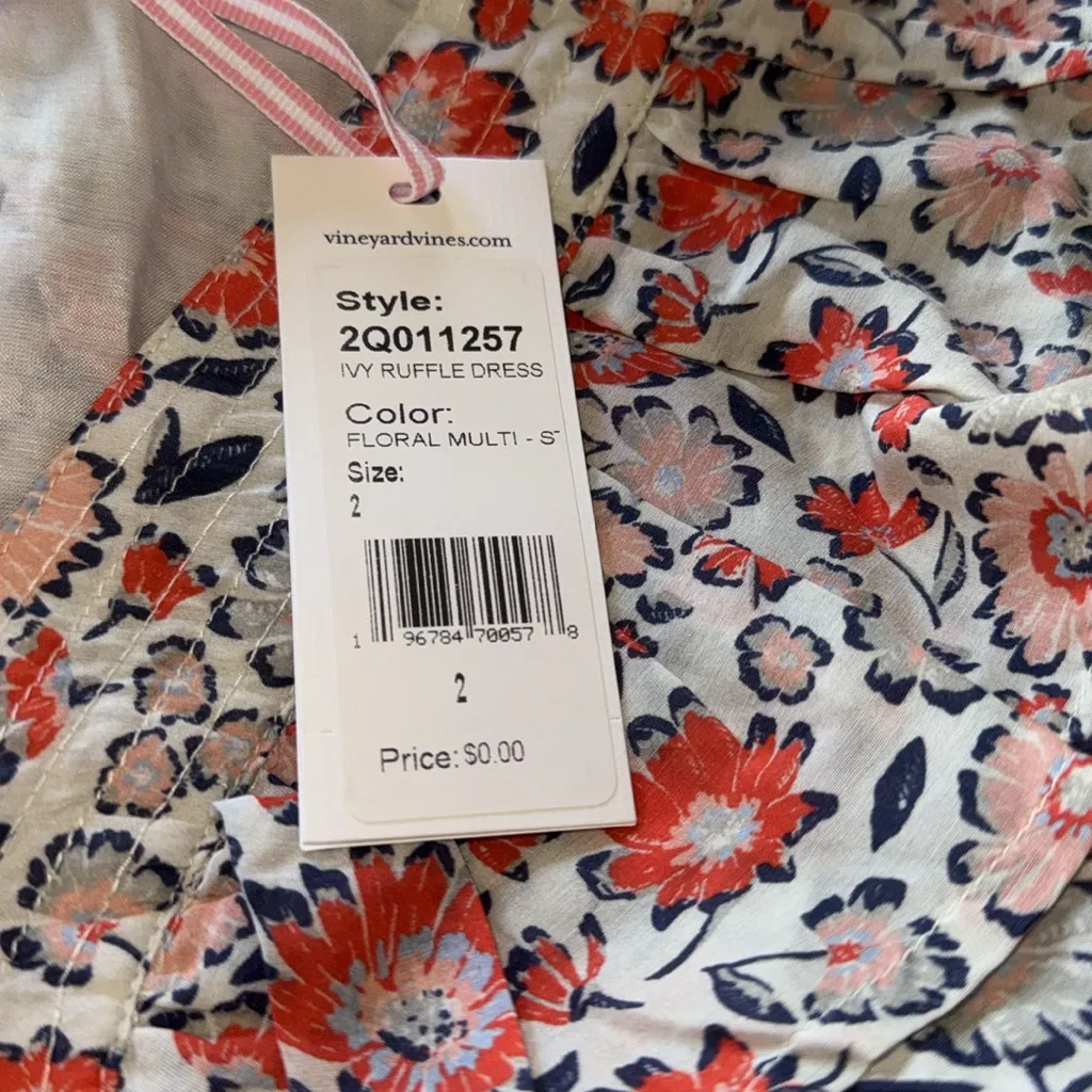 NWT Vineyard Vines Ivy Floral Long Sleeve Cotton & Silk Dress Floral Multi XS - Image 8