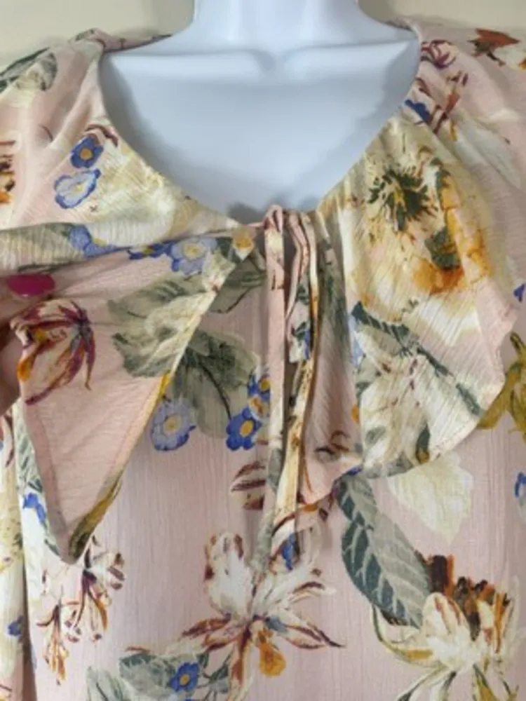 Haute Hippie Tribe Women’s Size L Pink Floral‎ Ruffle Top Boho Blouse Peasant - Image 3