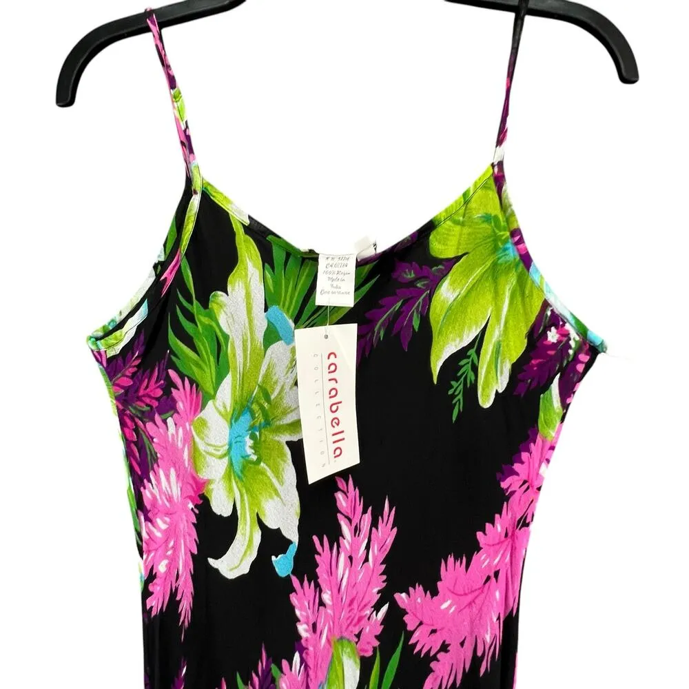 Vintage Y2K Papillon Maxi Dress M Black Floral Asymmetric Tropical Coconut Girl - Image 4