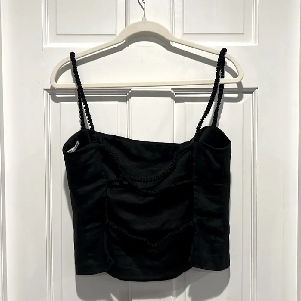 Reformation Amaya Linen Tank Top Open Back XL Black Cropped Strappy - Image 5