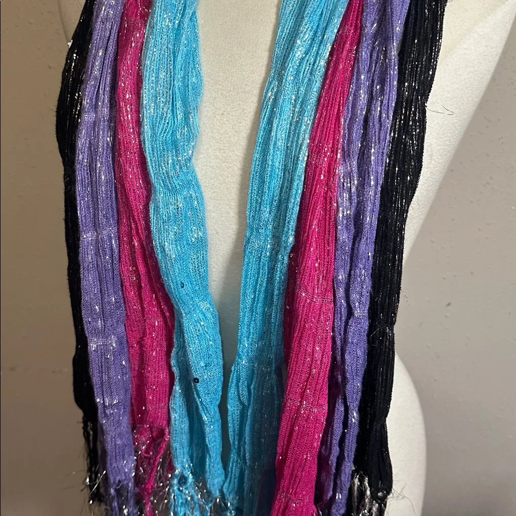 Lot of 4 Shimmer Lightweight Fashion Scarves Pink Blue Purple Black - Image 4