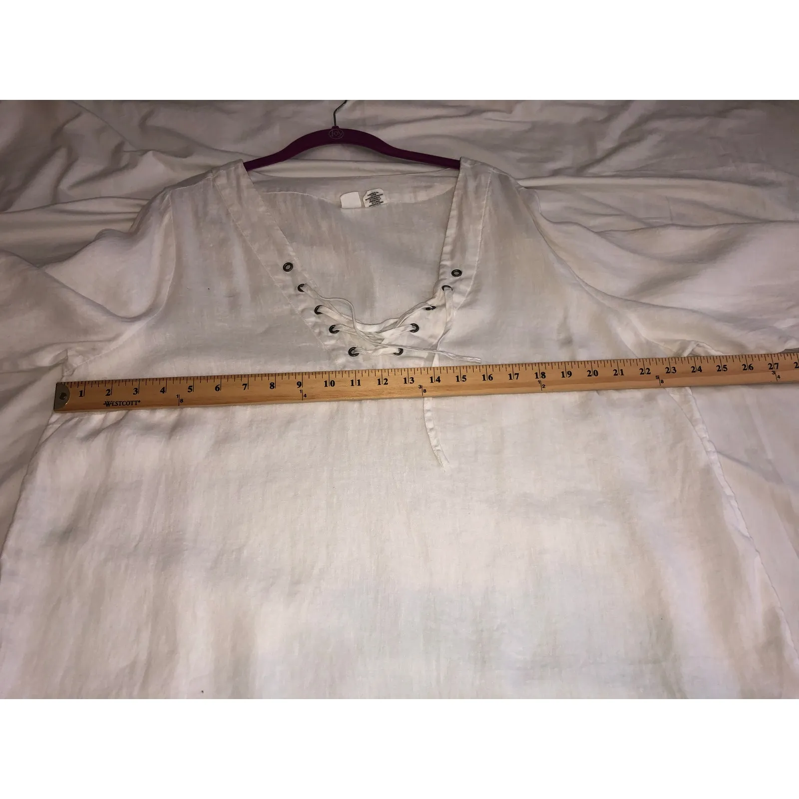 Artisan NY Linen Tunic Size 1X White Long Sleeve Grommet Lace Up Neckline Plus - Image 5