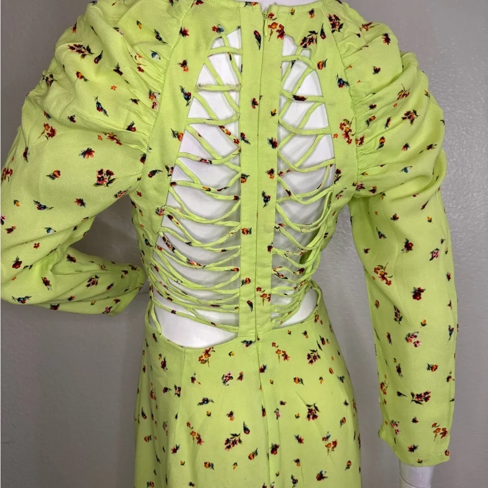 AFRM Revolve Green floral long sleeve dress with beautiful detail back. #82 - Image 13