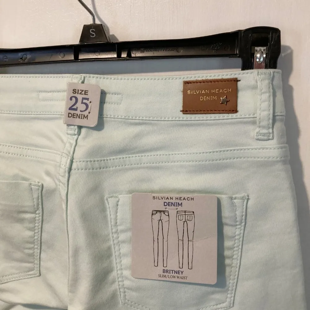 Silvian Heach women's size 25 super slim stretch BRITNEY light aqua jeans 25x29 Blue - Image 5