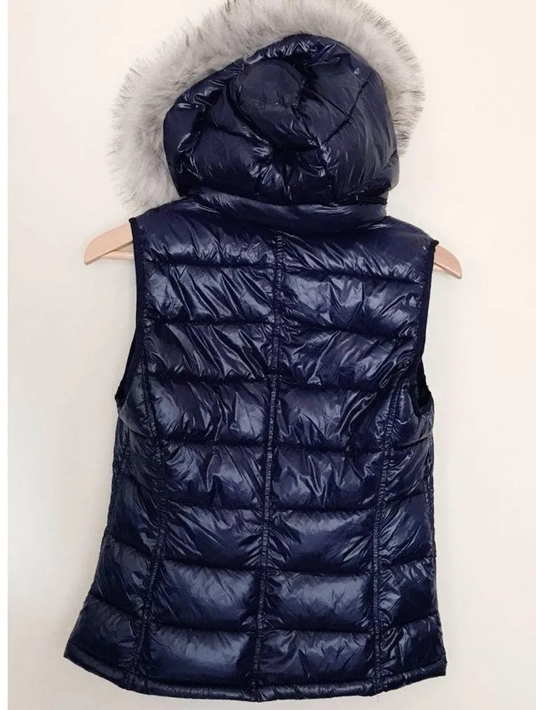 Gap Faux Fur Puffer Vest Jacket Navy Blue Cozy Primaloft Down Alternative XS new - Image 10