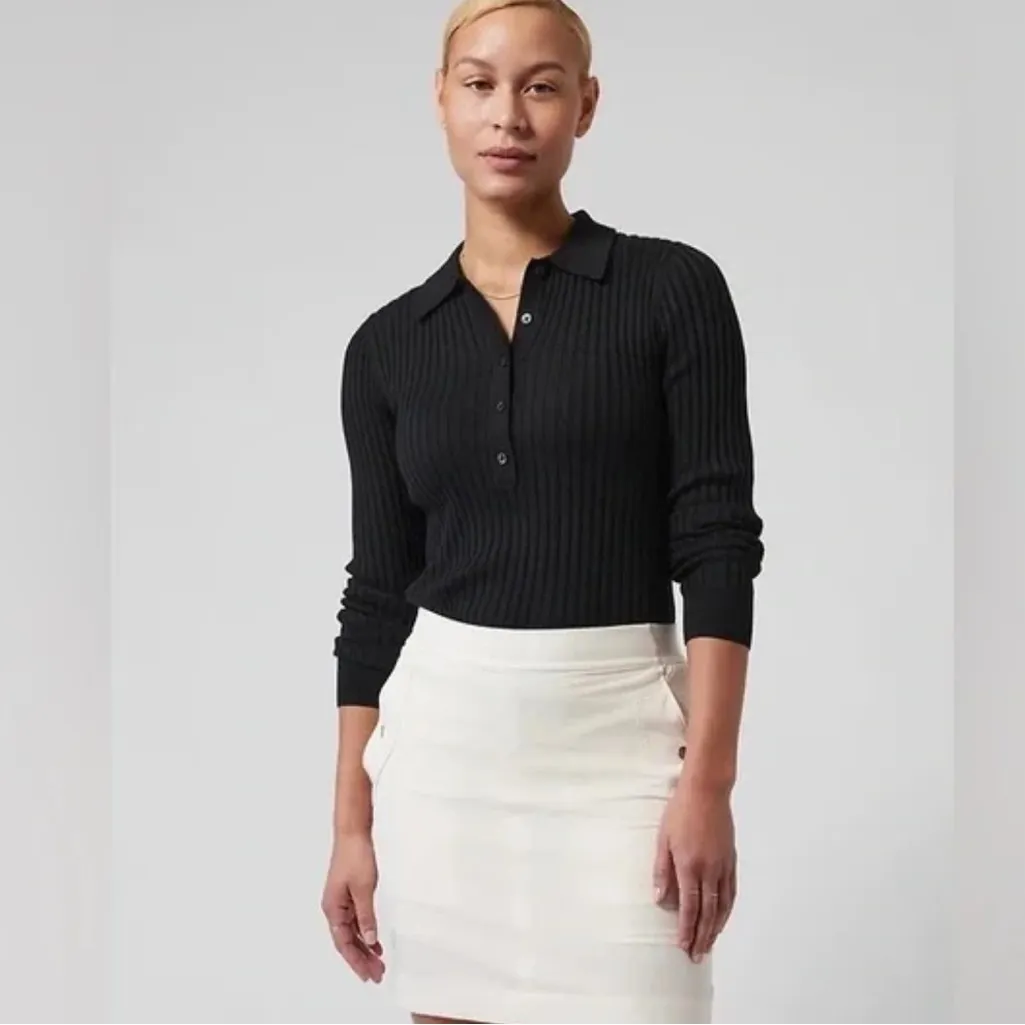 Athleta Sweet Bay collar Henley Sweater in Black Stretchy NEW W2000 Plus Size 3X - Image 4