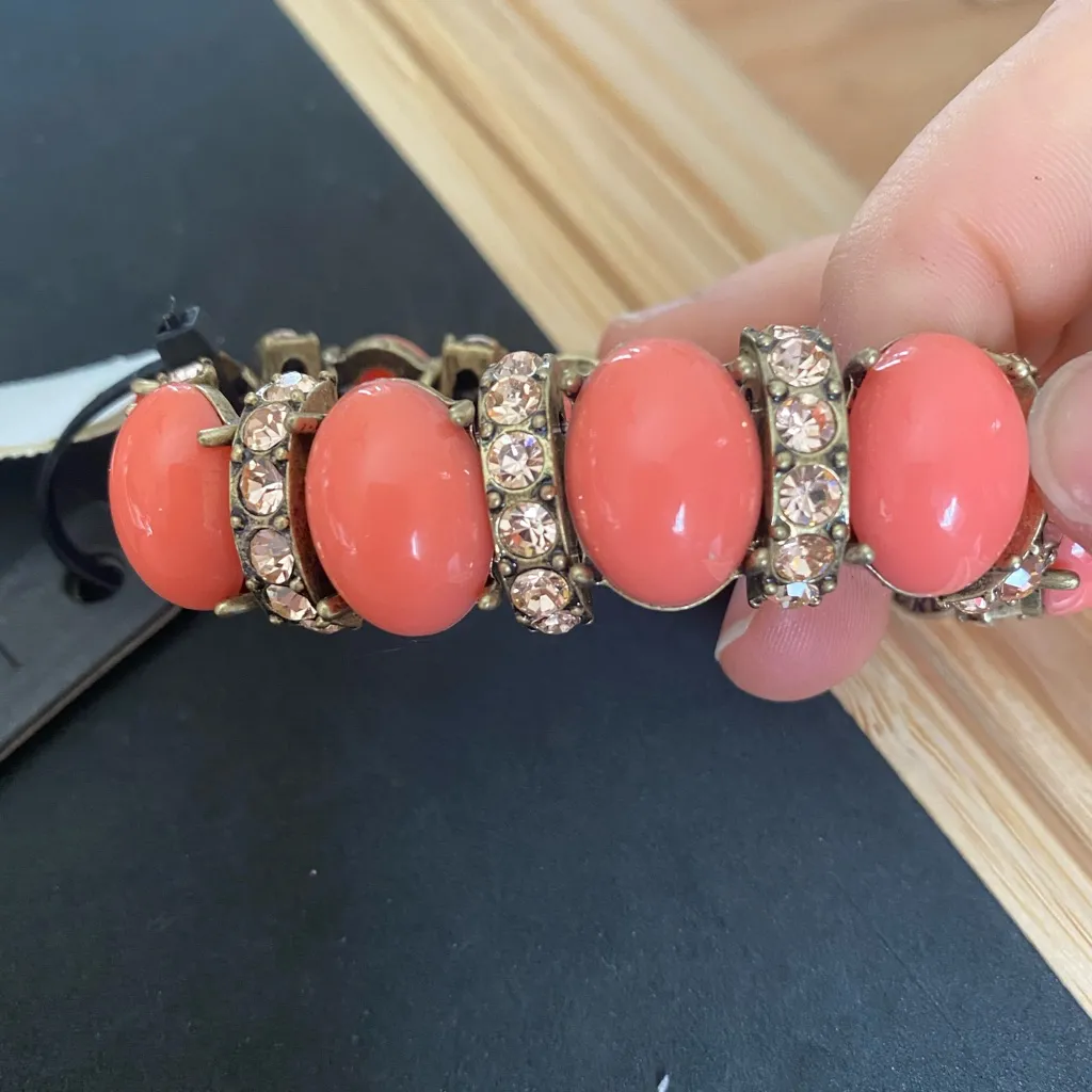 NWT J crew coral stone bracelet with rhinestone spacers - Image 5