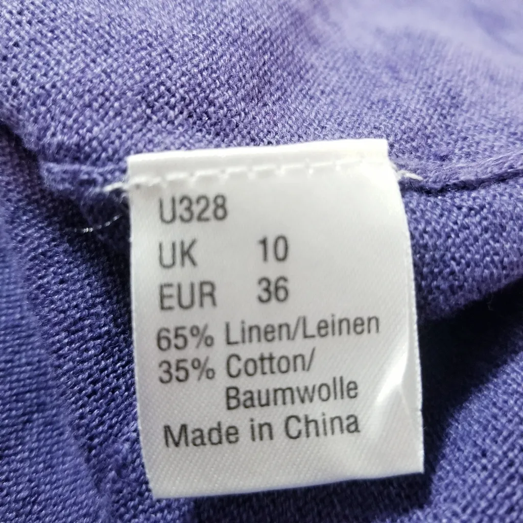 Poetry Linen Cotton Purple Knit Midi Dress with Button Detail Collared - Image 11