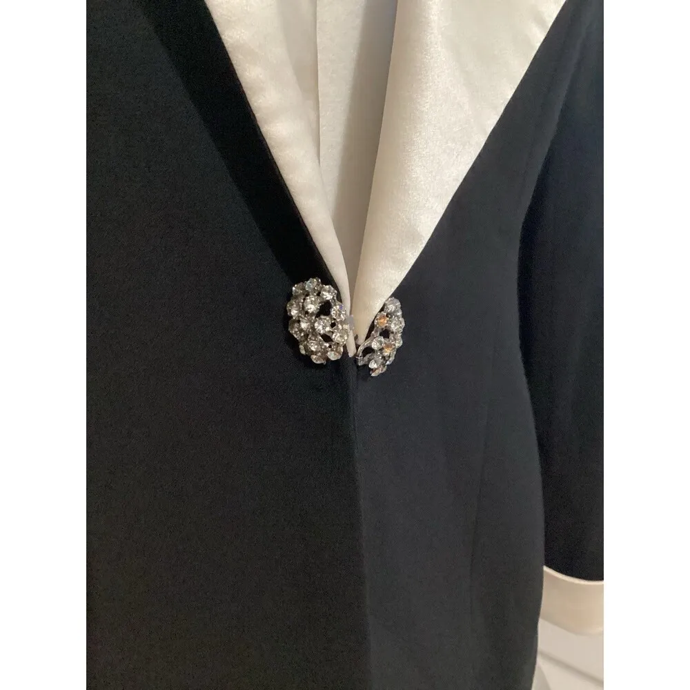 Sunny Choi Black Cream Womens Tuxedo Blazer Jewel Button 10 - Image 2