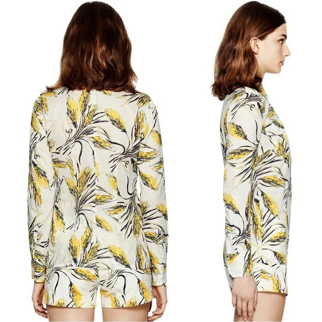 NWOT Tory Burch Brigitte Yellow Wheat Print Roll Sleeve Signature Blouse Size 8 - Image 2
