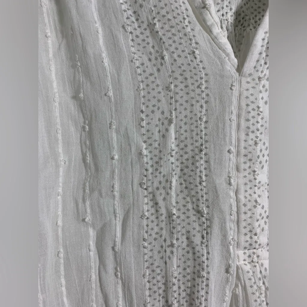 Sundance White, cotton gauze, Button-Up gray dot, long sleeve oversized shirt M - Image 2