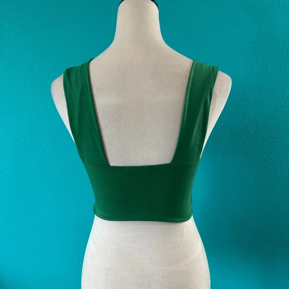 Reformation Green Tencel Square Neck Wide Strap Cropped Tank Top Shell Size S - Image 3