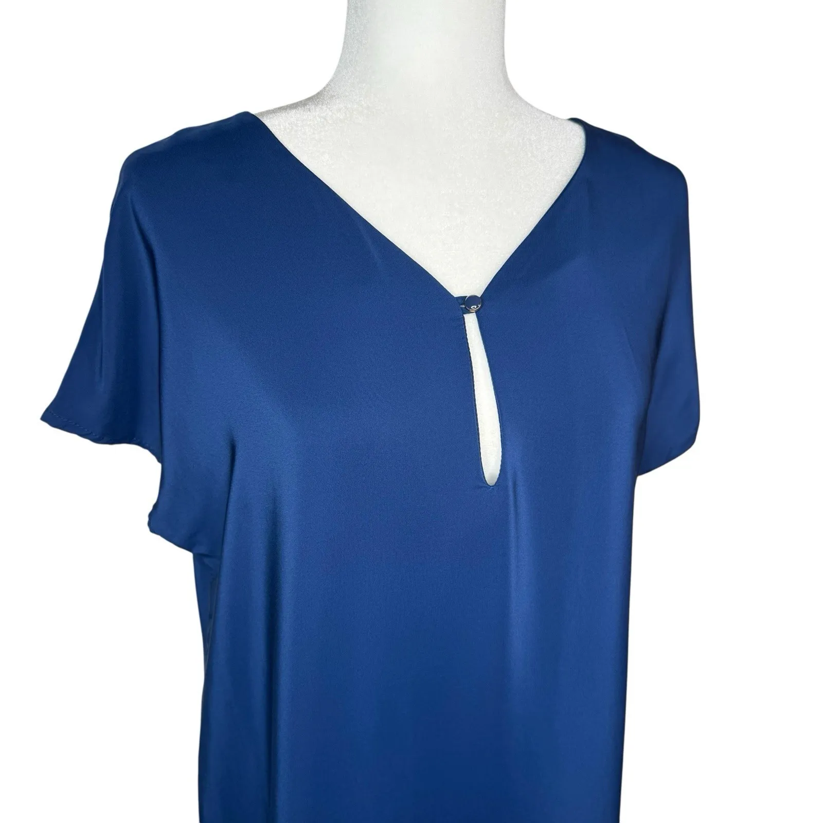 Amanda Uprichard M 100% Liquid‎ Silk Shift Dress Blue Career Office Made In USA - Image 5