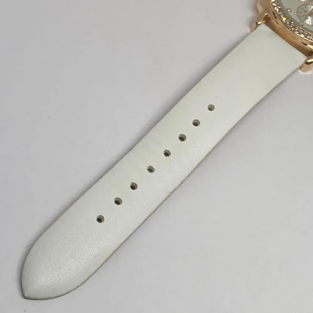 Jessica Carlyle women’s rose gold tone watch 36mm case white leather band runnin - Image 5