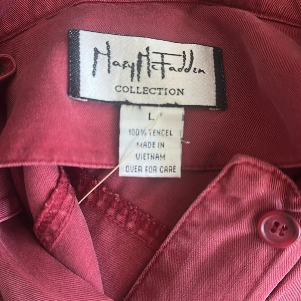 Designer Mary McFadden Button Down Denim Dress Large Red - Image 2