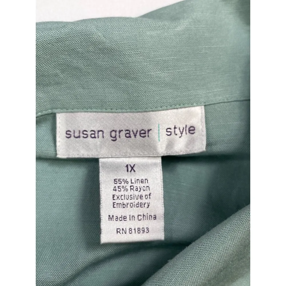Susan Graver SKU 7695 Womens Green Embroidered Button Up Shirt Size 1X - Image 9