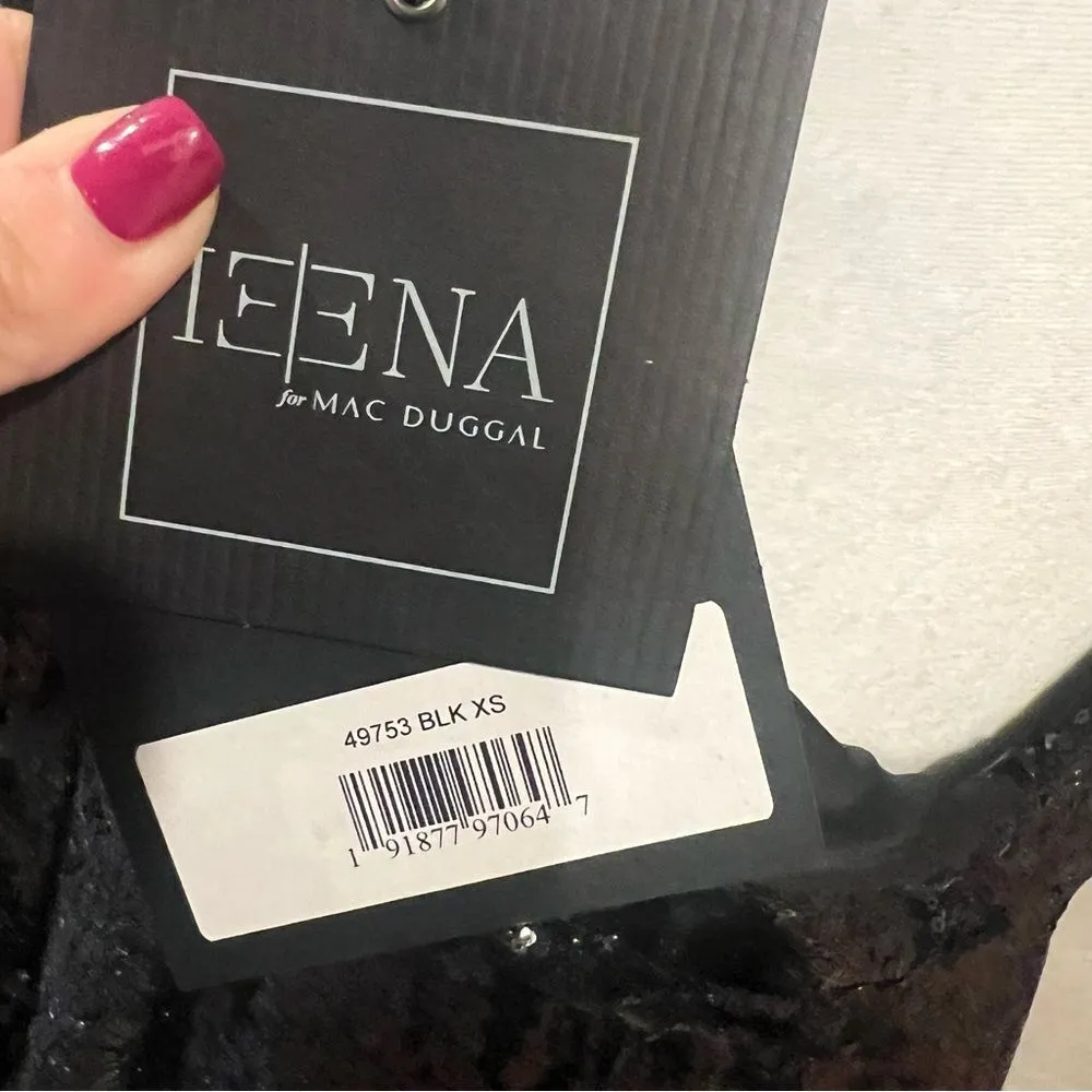 NWT Ieena for‎ Mac Duggal women's sequin belted midi dress black size xs/2 - Image 11