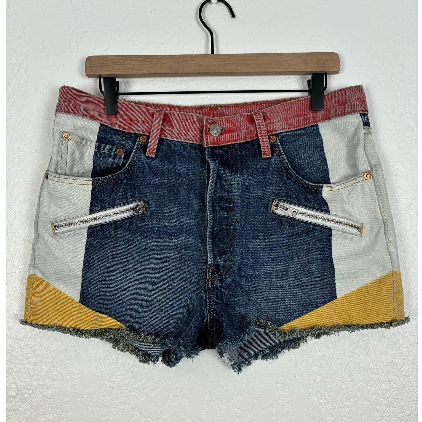 Levi's 501 Premium High Rise Colorblock Moto Denim Shorts Size 32 - Image 2