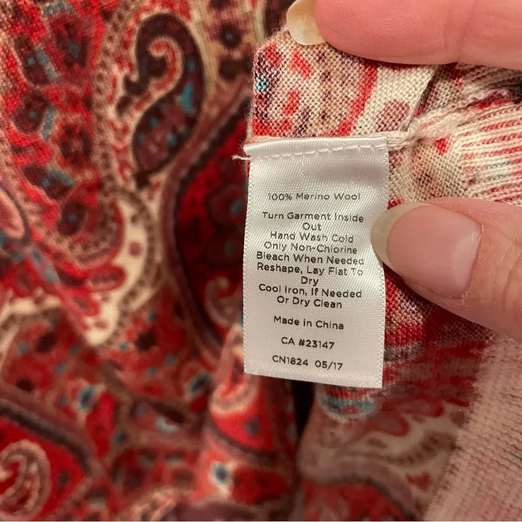 Sweet kashmiri nights paisley boho marino wool crew neck lightweight sweater - Image 5