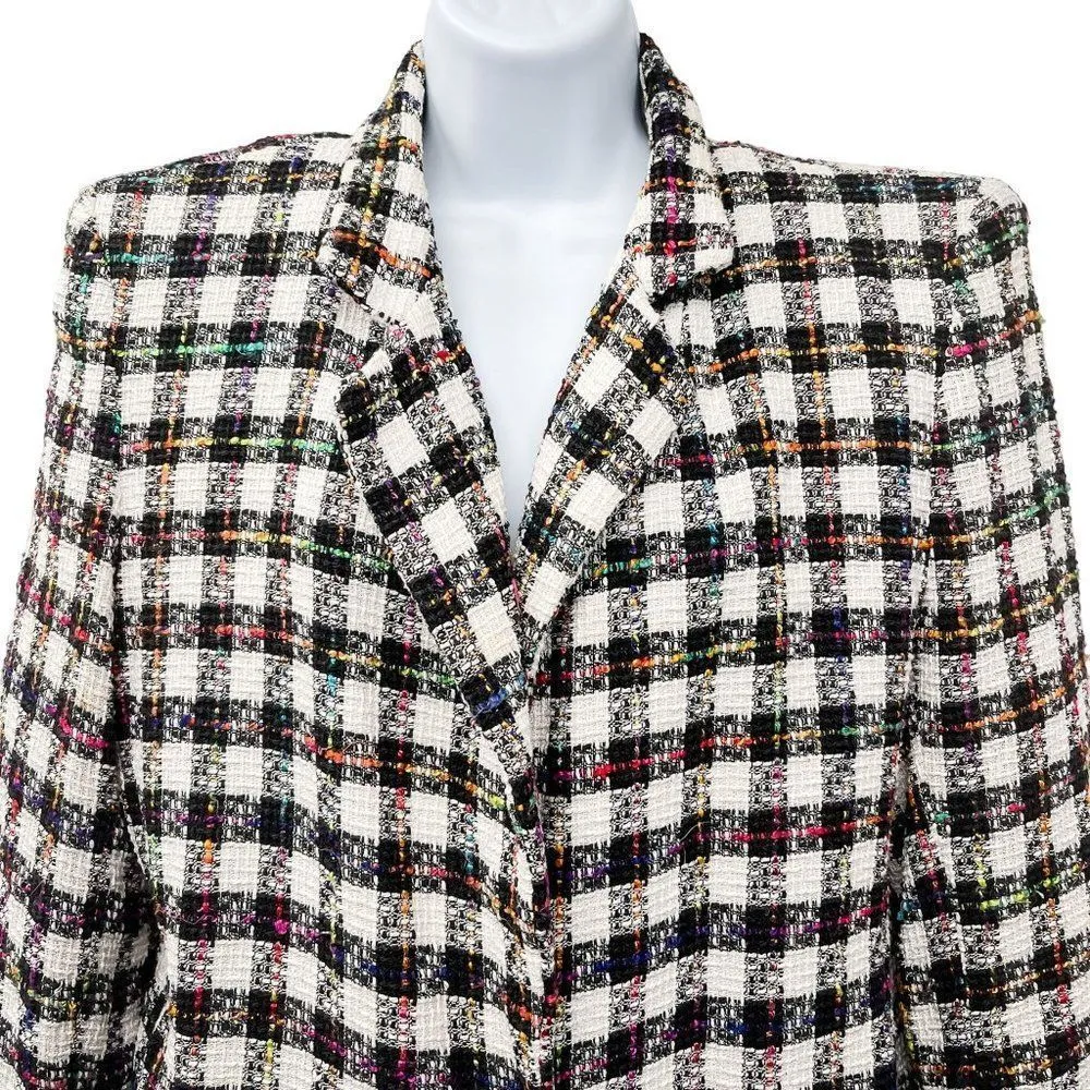 Vintage 80's Lawrence Philadelphia Rainbow Plaid Tweed Blazer Coat Jacket Size M - Image 5