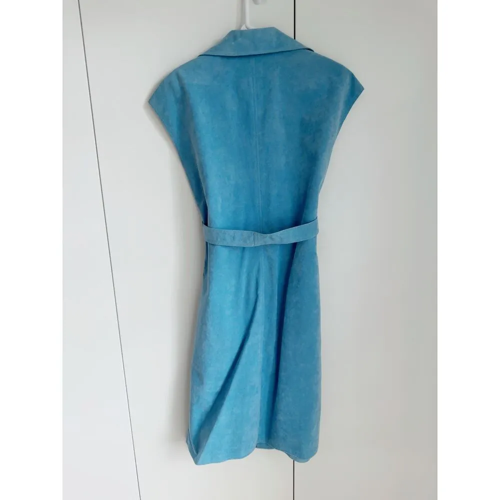 Vintage 60s Ultra Suede Dress baby Blue Size Small A line Retro Minimalist - Image 4