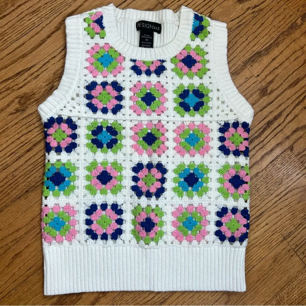 Design 365 | Chunky Rib Knit Sweater Vest Granny Square NWT Size XS Green - Image 8