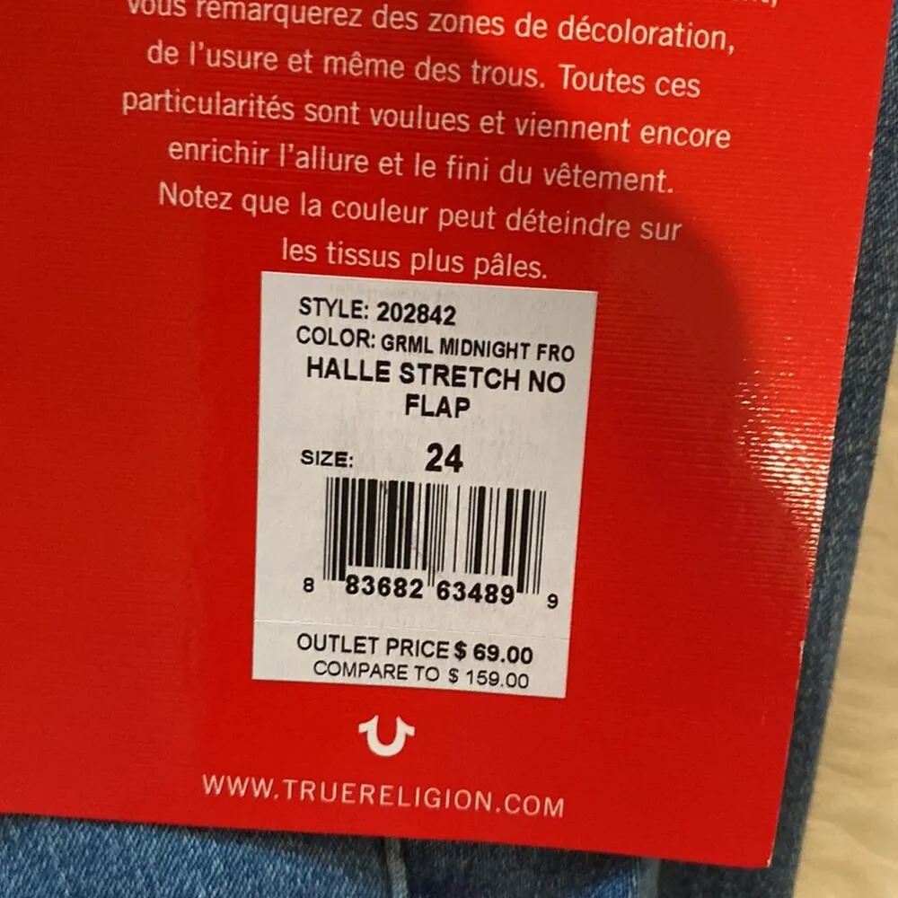 True Religion Halle Midnight Frost Blue Super Skinny Denim Blue Jeans NWT Sz 24 - Image 4