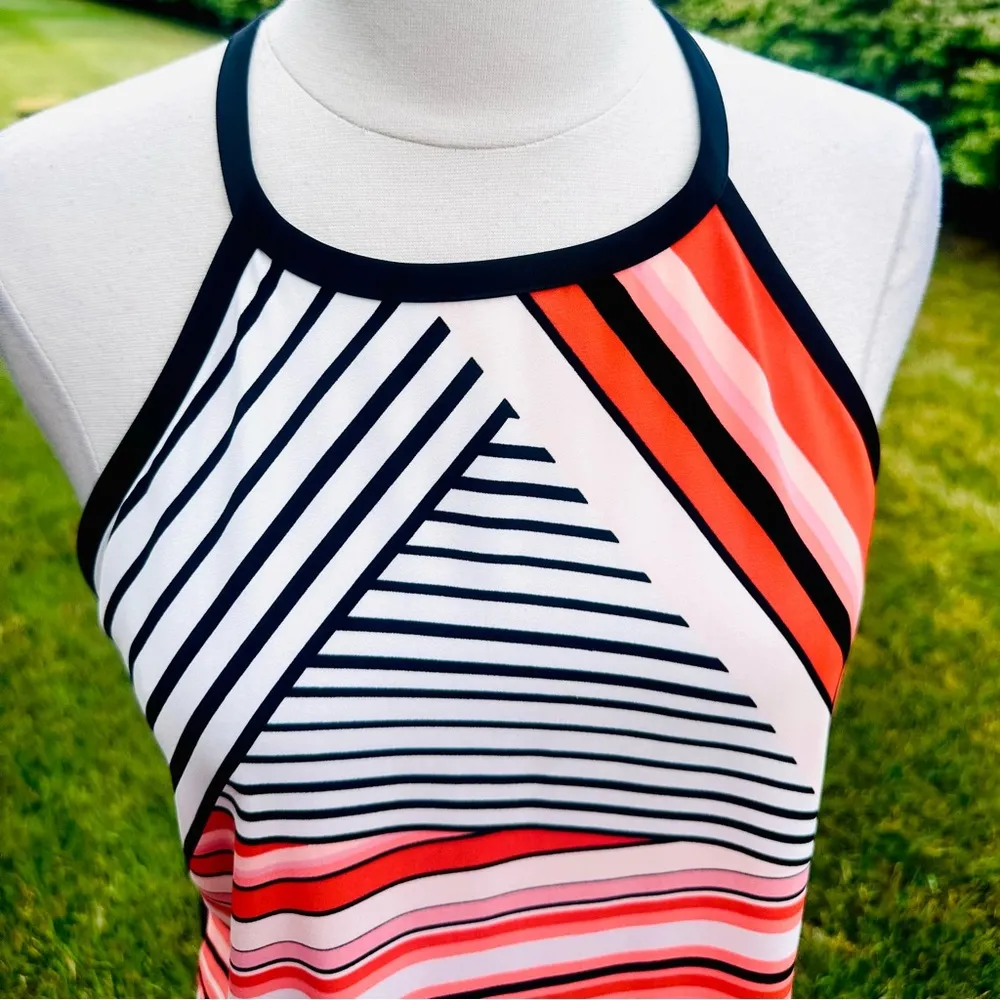 Calvin Klein Multi Stripe Keyhole Halter Blouse Top Multicolor Womens - Image 9
