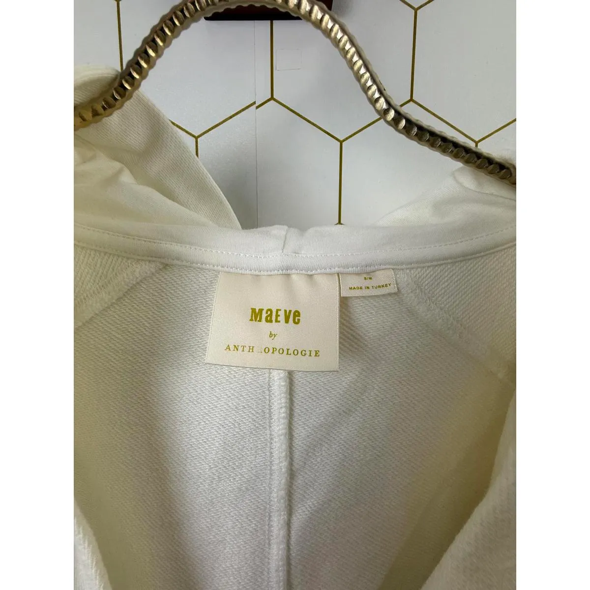 Maeve by Anthropologie Ivory Short Sleeve Oversized Hoodie - Size - S/M - Image 4