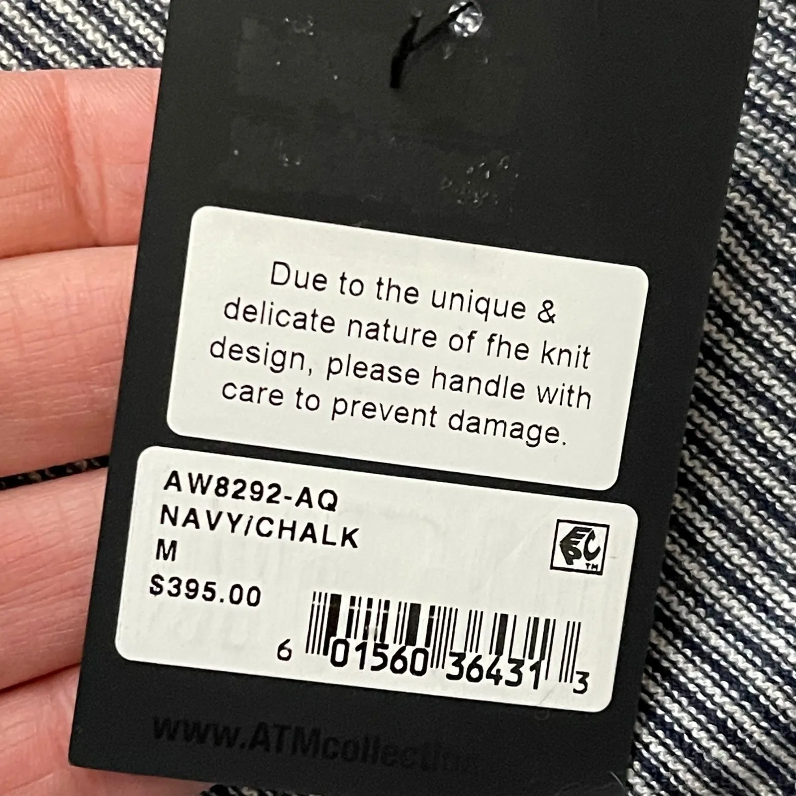 ATM Stripe Open Front Cardigan Sweater Navy Blue Medium NEW Silk Cashmere Wool - Image 8