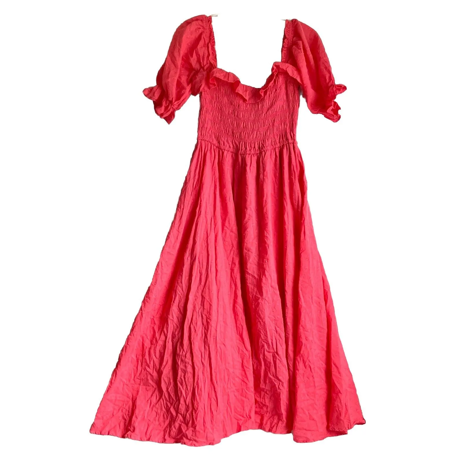 Maxi Dress Size 4 R. Yiposha Smocked Waist Salmon Pink Swiss Dots NWT - Image 3