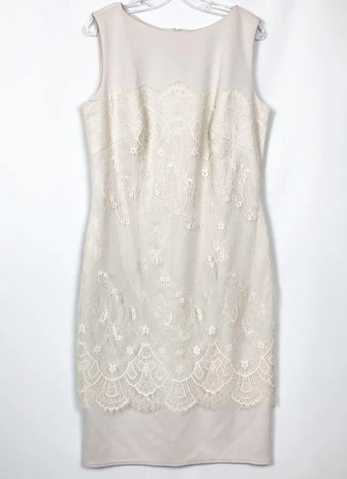 Tadashi Shoji Cream Lace Overlay Sheath Dress - Image 9