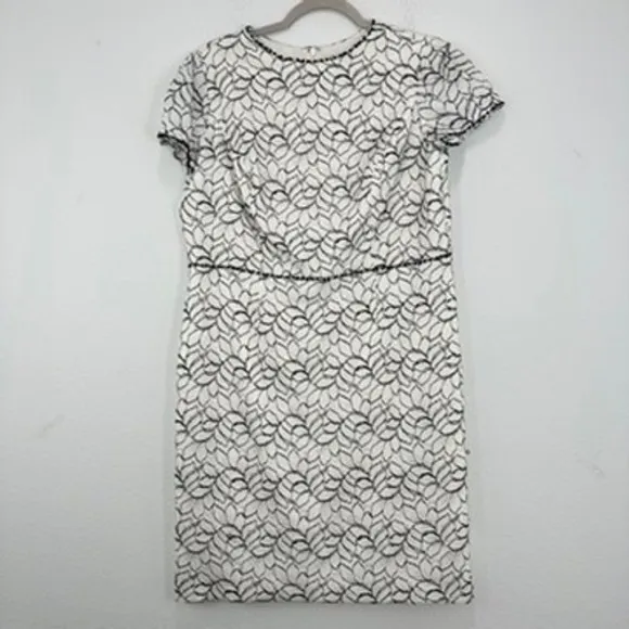 Adrianna Papell White‎ Lace Dress with Black Beaded Trim Size 16 Cocktail Resort - Image 2