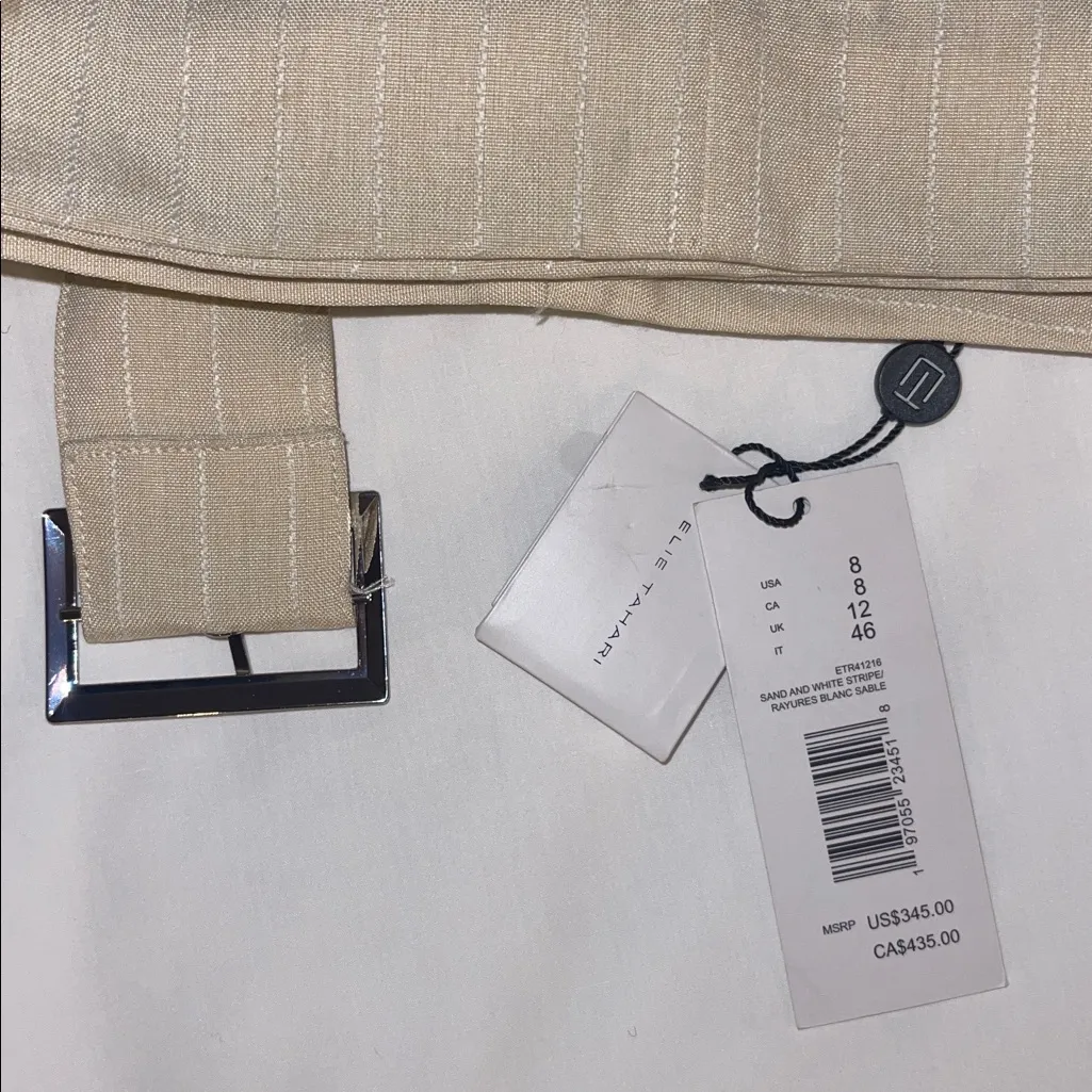 Elie Tahari Diana Pinstriped Belted Pants Sand and White Stripe size 8 NWT $345 - Image 8
