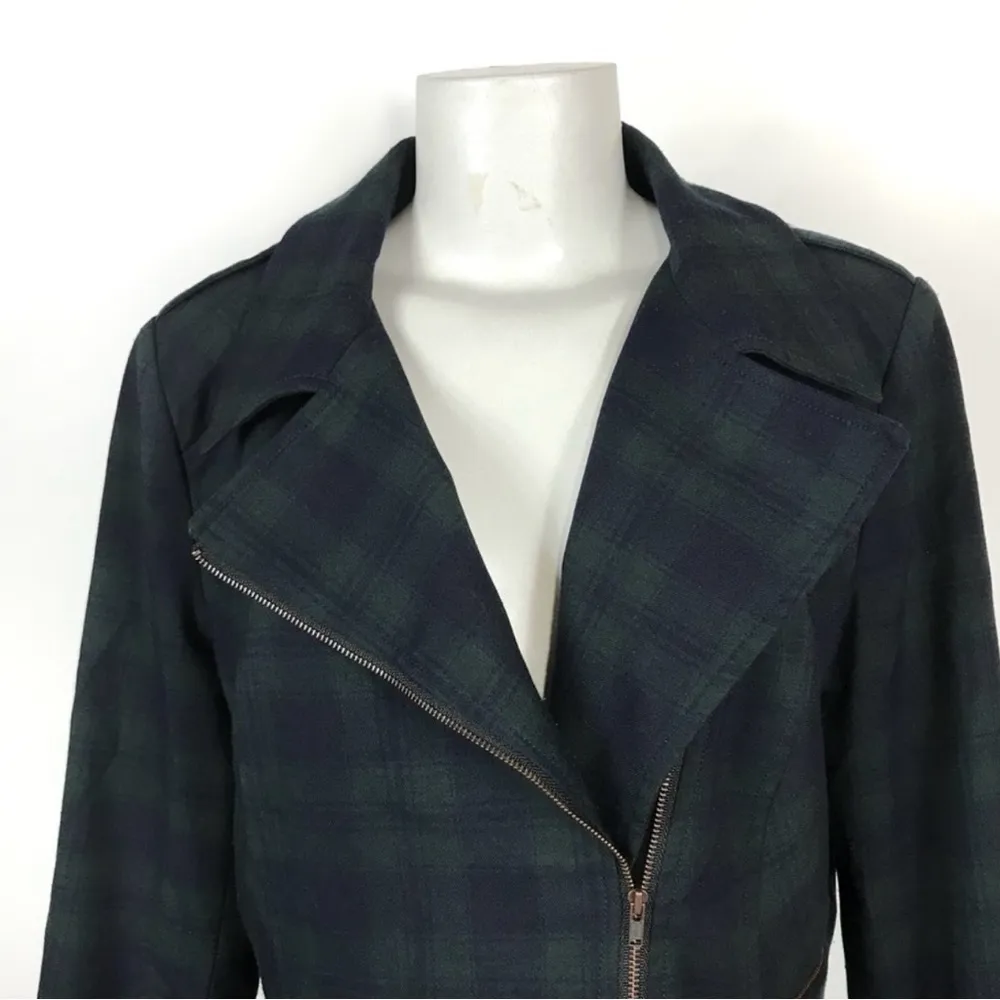 Cabi Moto Jacket Size 8 Plaid Zip Coat Tartan Green Style 3181 Casual Career - Image 3