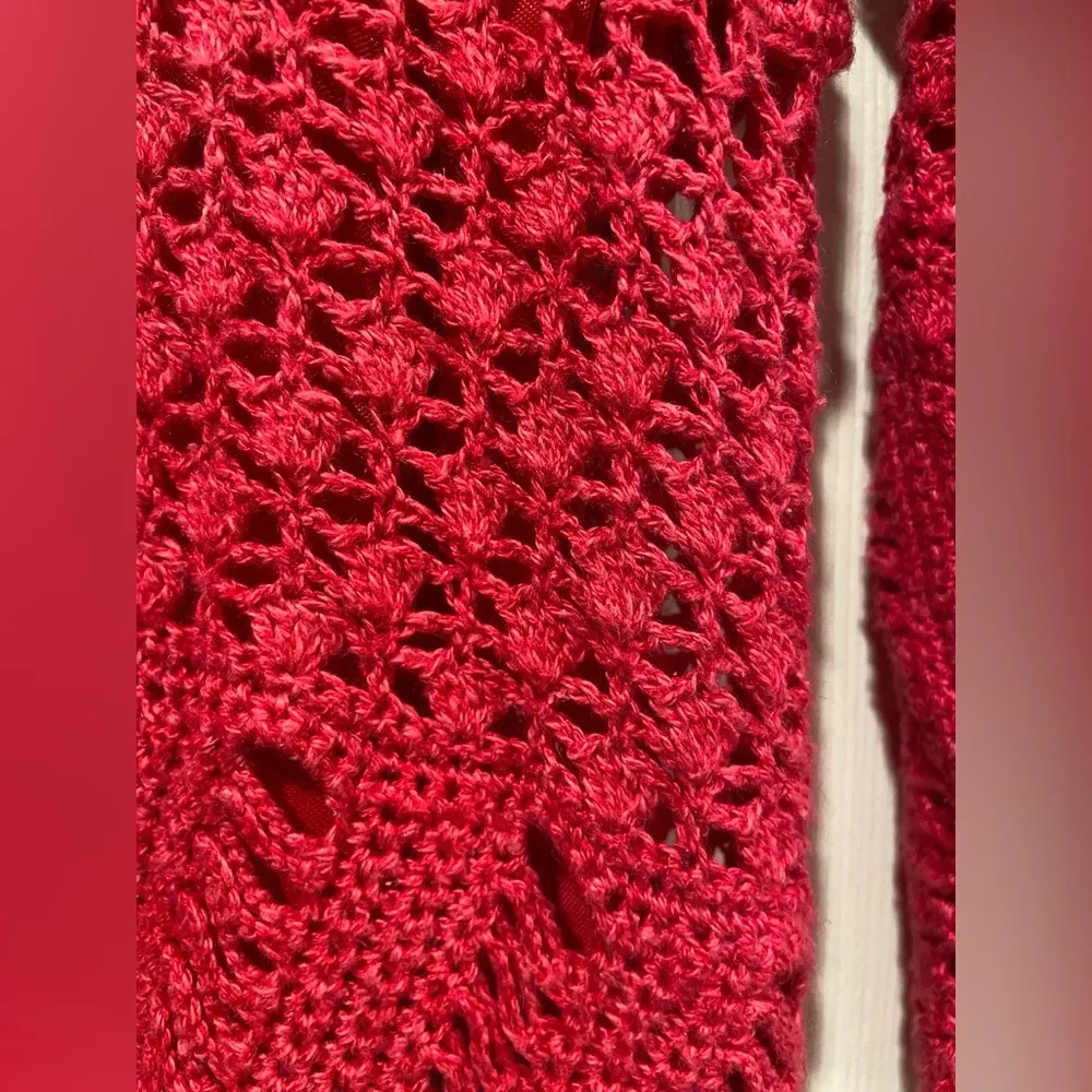 Bandolino Size L Pink Crochet 3/4 Sleeve Ramie Blend Top 3/4 Sleeve Scoop Neck - Image 7